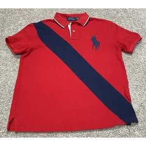 Polo Ralph Lauren Big Pony Diagonal Stripe Red Blue Men's Medium Slim Fit EUC